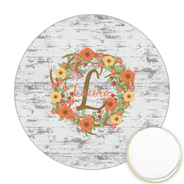 Custom Floral Antler Printed Cookie Topper - 2.5" (Personalized)