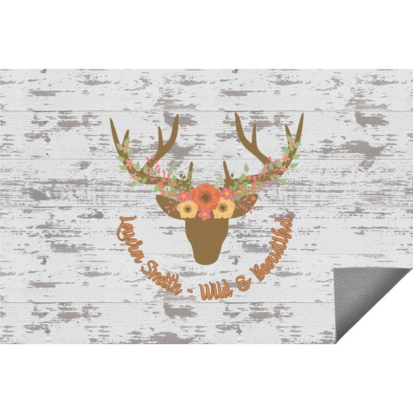 Custom Floral Antler Indoor / Outdoor Rug - 6'x8' w/ Name or Text