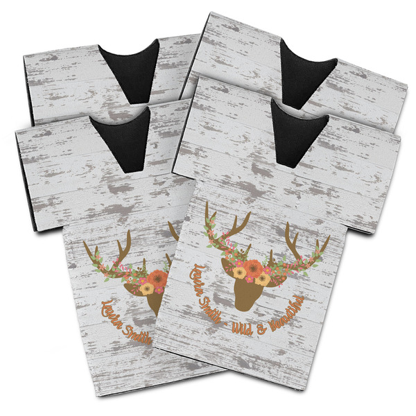 Custom Floral Antler Jersey Bottle Cooler - Set of 4 (Personalized)