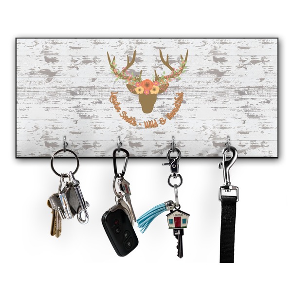 Custom Floral Antler Key Hanger w/ 4 Hooks w/ Name or Text
