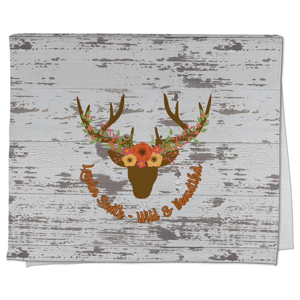 Custom Floral Antler Kitchen Towel - Poly Cotton w/ Name or Text