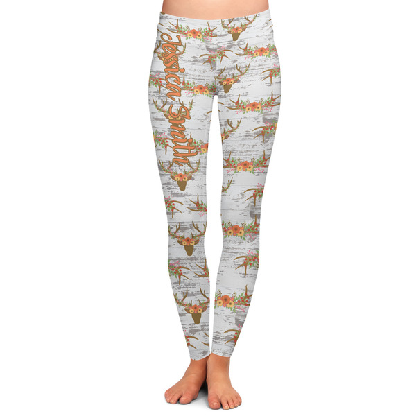 Custom Floral Antler Ladies Leggings - Large (Personalized)