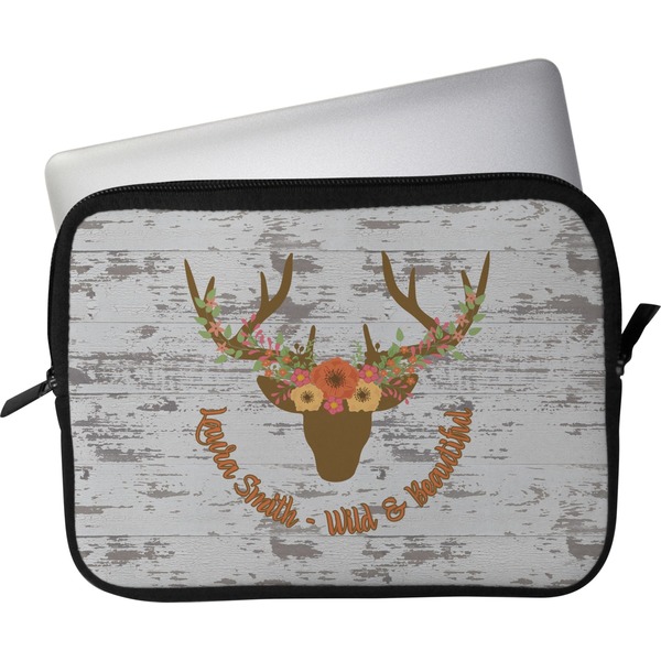 Custom Floral Antler Laptop Sleeve / Case - 15" (Personalized)