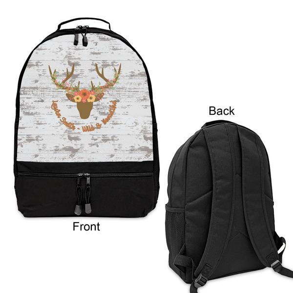 Floral Antler Large Backpack - Black - Front & Back View