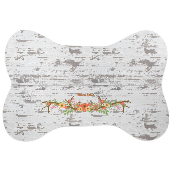 Custom Floral Antler Bone Shaped Dog Food Mat (Large) (Personalized)