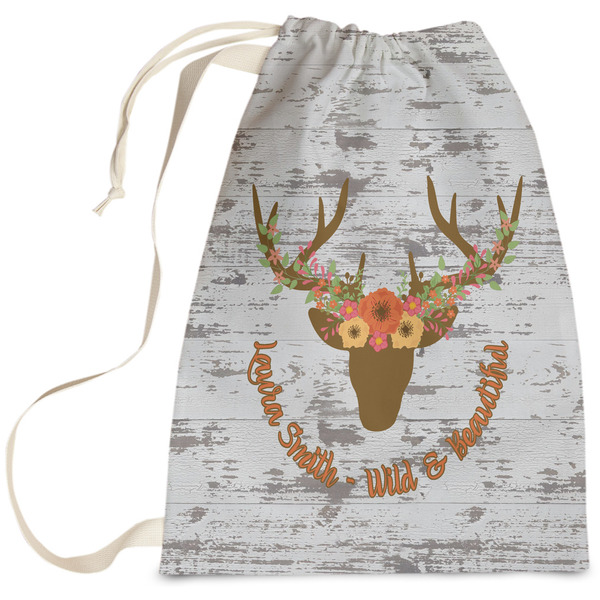 Custom Floral Antler Laundry Bag (Personalized)