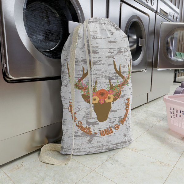 Floral Antler Large Laundry Bag - In Context