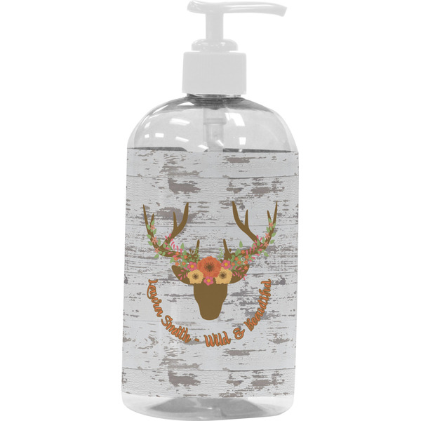 Custom Floral Antler Plastic Soap / Lotion Dispenser (16 oz - Large - White) (Personalized)