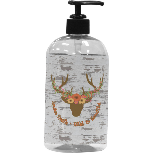 Custom Floral Antler Plastic Soap / Lotion Dispenser (16 oz - Large - Black) (Personalized)
