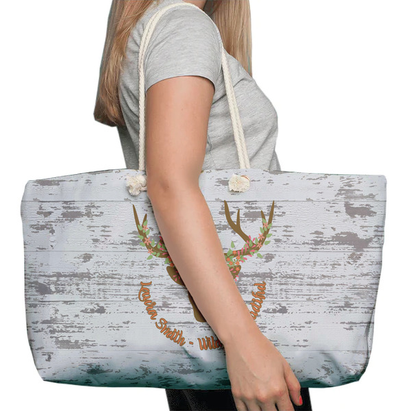 Floral Antler Large Rope Tote Bag - In Context View