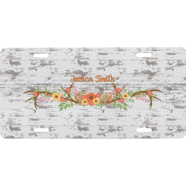 Custom Floral Antler Front License Plate (Personalized)