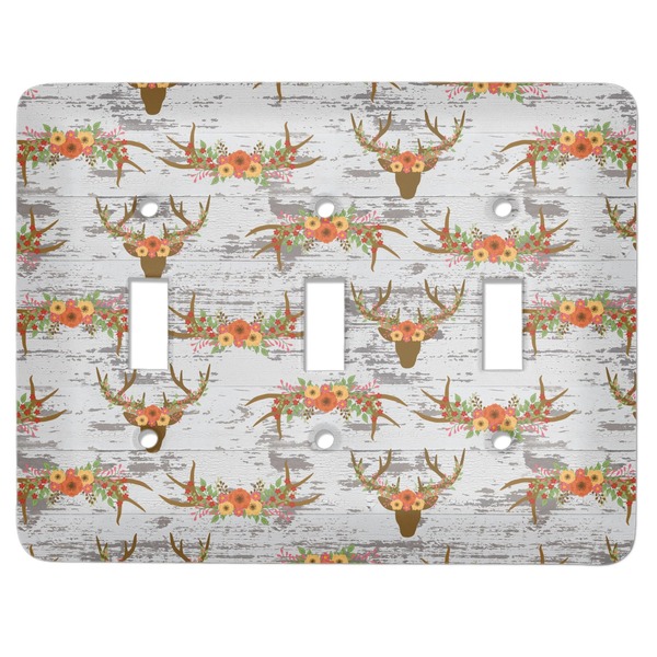 Custom Floral Antler Light Switch Cover (3 Toggle Plate)