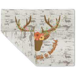 Floral Antler Double-Sided Linen Placemat - Single w/ Name or Text