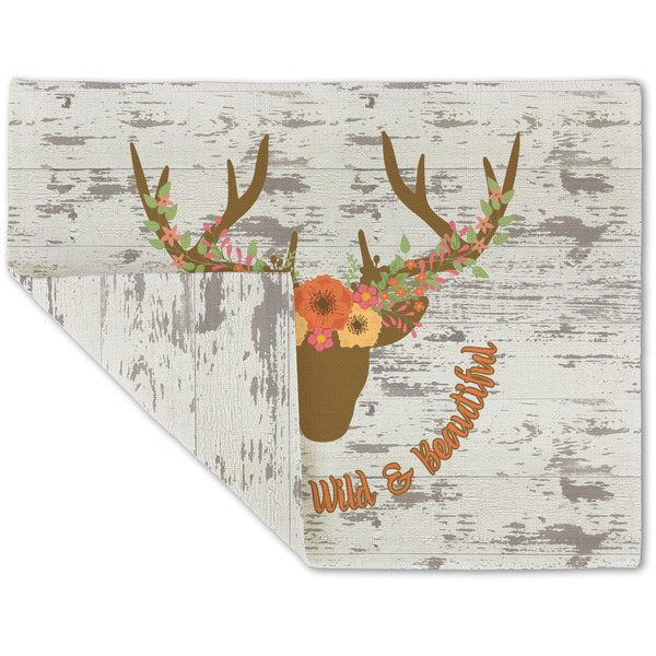 Custom Floral Antler Double-Sided Linen Placemat - Single w/ Name or Text