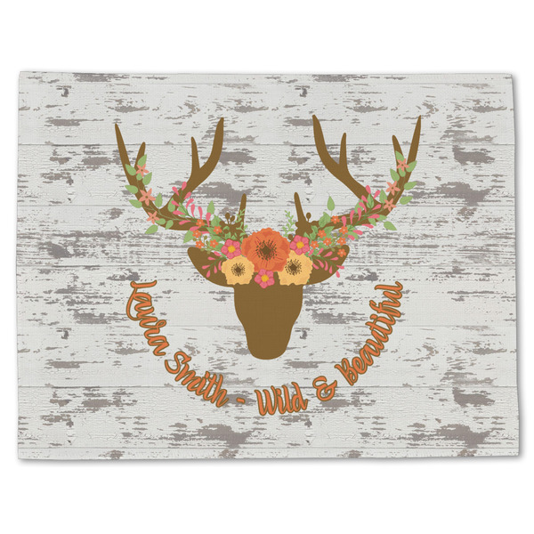 Custom Floral Antler Single-Sided Linen Placemat - Single w/ Name or Text