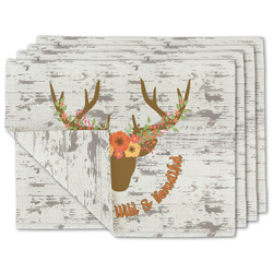 Floral Antler Linen Placemat w/ Name or Text