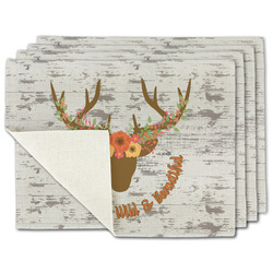 Floral Antler Single-Sided Linen Placemat - Set of 4 w/ Name or Text