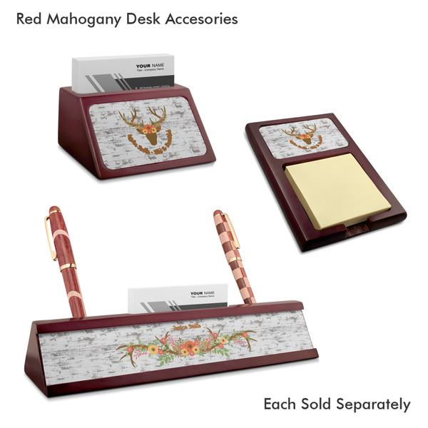 Floral Antler Mahogany Desk Accessories