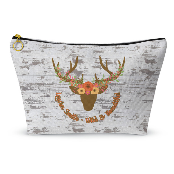 Custom Floral Antler Makeup Bag - Large - 12.5"x7" (Personalized)