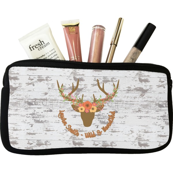 Custom Floral Antler Makeup / Cosmetic Bag - Small (Personalized)