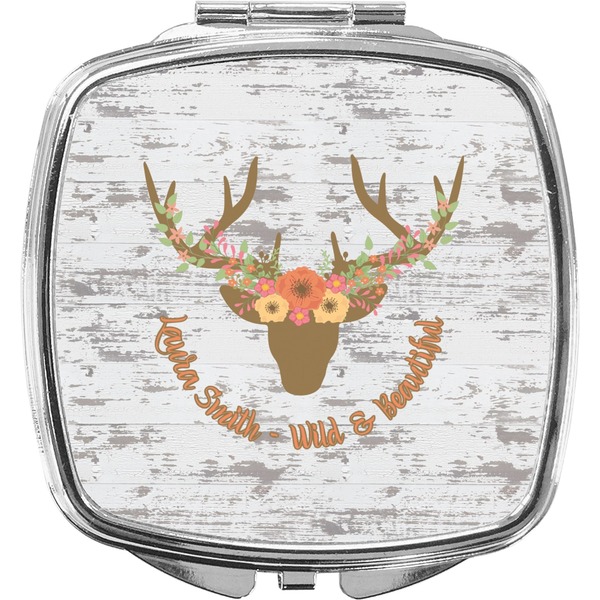 Custom Floral Antler Compact Makeup Mirror (Personalized)