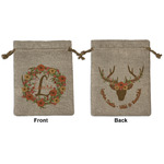 Floral Antler Medium Burlap Gift Bag - Front & Back (Personalized)