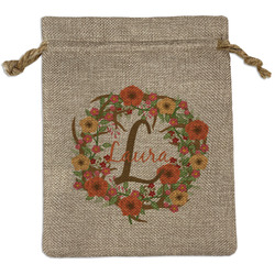 Floral Antler Medium Burlap Gift Bag - Front (Personalized)