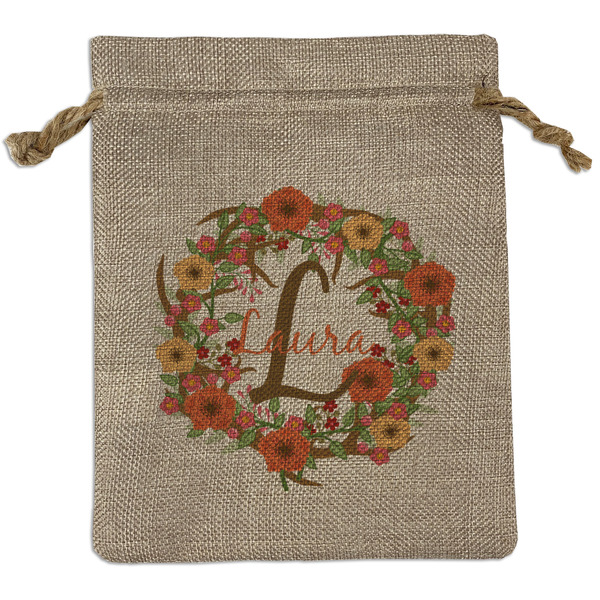 Custom Floral Antler Burlap Gift Bag (Personalized)