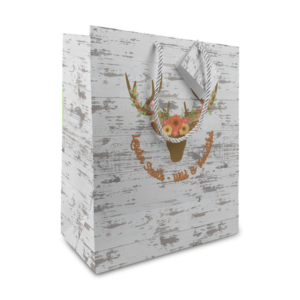 Custom Floral Antler Medium Gift Bag (Personalized)