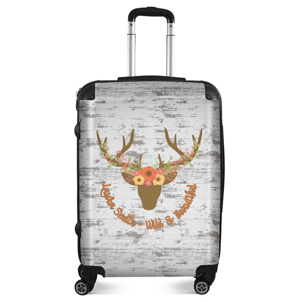 Custom Floral Antler Suitcase - 24" Medium - Checked (Personalized)