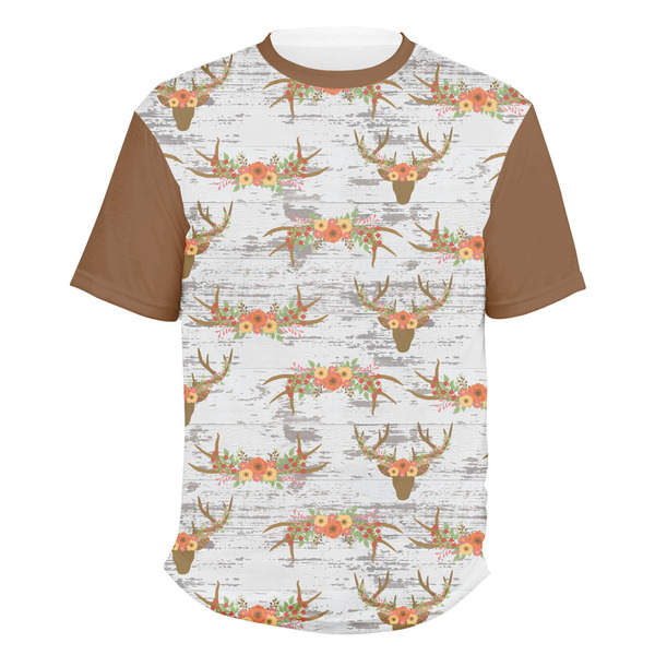 Custom Floral Antler Men's Crew T-Shirt - 2X Large