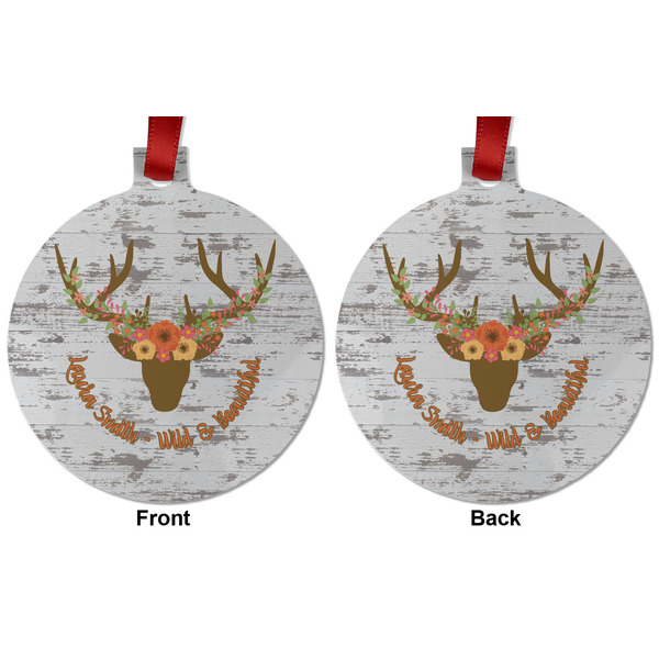 Floral Antler Metal Ball Ornament - Front and Back