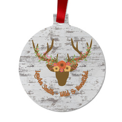 Floral Antler Metal Ball Ornament - Double Sided w/ Name or Text