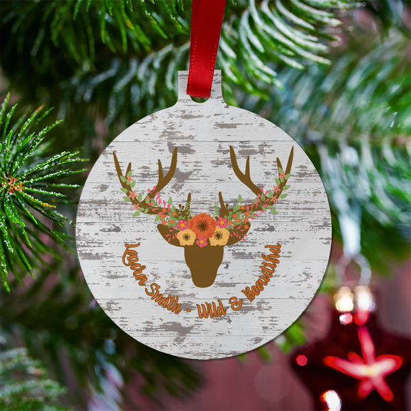 Floral Antler Metal Ball Ornament - Lifestyle