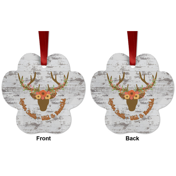 Floral Antler Metal Paw Ornament - Front and Back