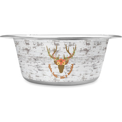 Floral Antler Stainless Steel Dog Bowl (Personalized)