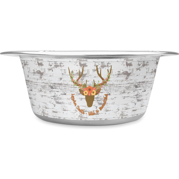 Custom Floral Antler Stainless Steel Dog Bowl - Large (Personalized)