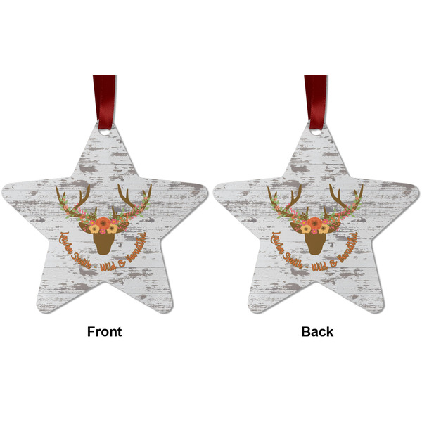 Floral Antler Metal Star Ornament - Front and Back