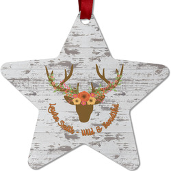 Floral Antler Metal Star Ornament - Double Sided w/ Name or Text