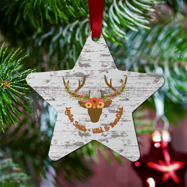 Floral Antler Metal Star Ornament - Lifestyle