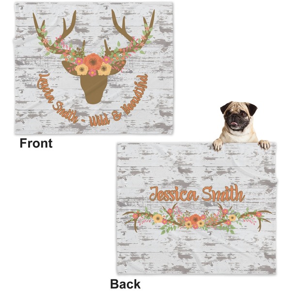 Floral Antler Microfleece Dog Blanket - Large- Front & Back