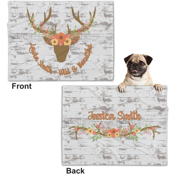 Floral Antler Microfleece Dog Blanket - Regular - Front & Back