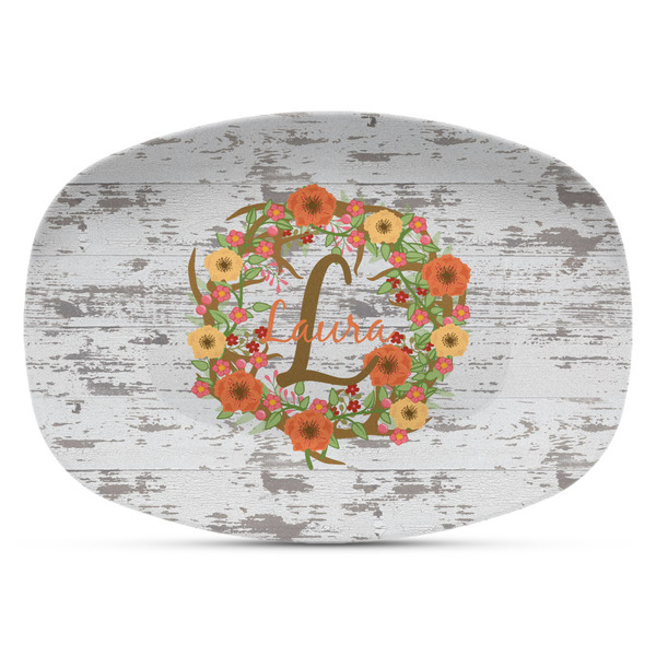 Custom Floral Antler Plastic Platter - Microwave & Oven Safe Composite Polymer (Personalized)