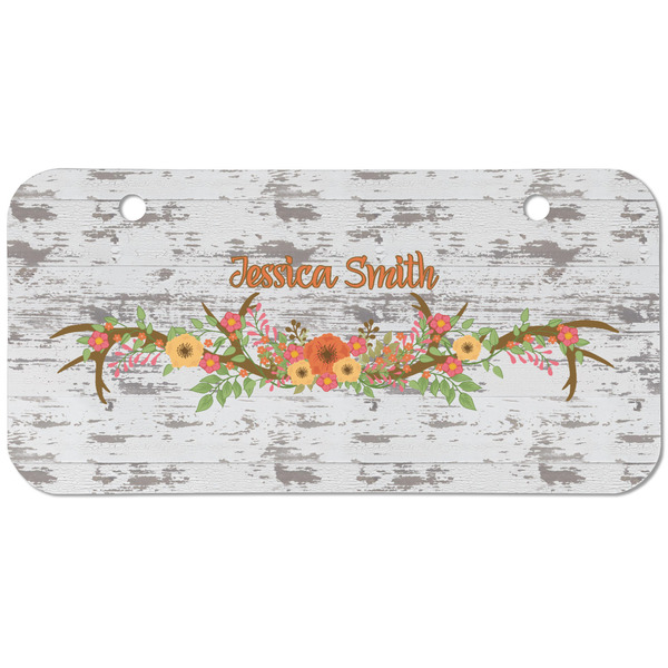 Floral Antler Mini Bicycle License Plate - Two Holes