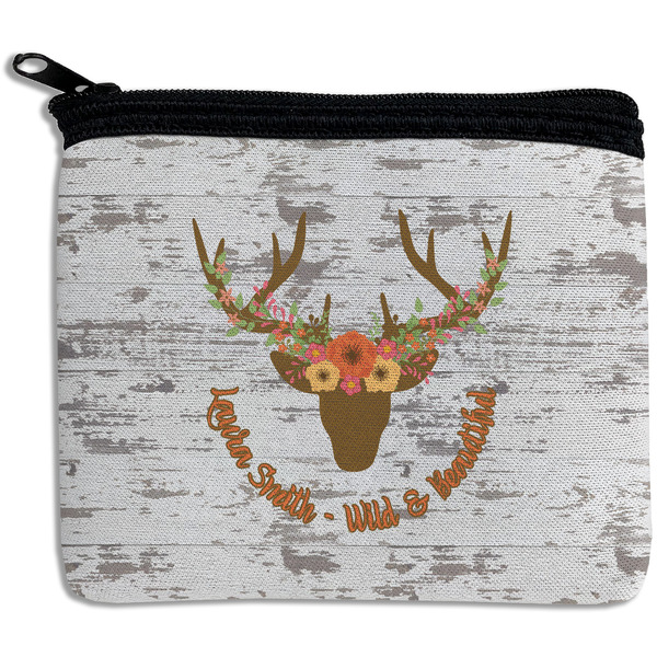 Custom Floral Antler Rectangular Coin Purse (Personalized)
