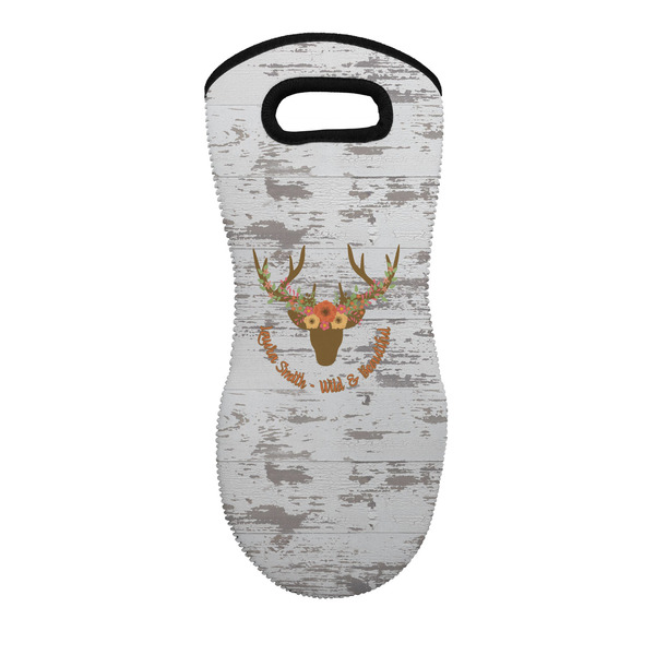 Custom Floral Antler Neoprene Oven Mitt - Single w/ Name or Text