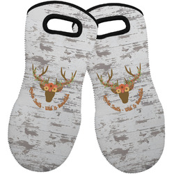 Floral Antler Neoprene Oven Mitts - Set of 2 w/ Name or Text