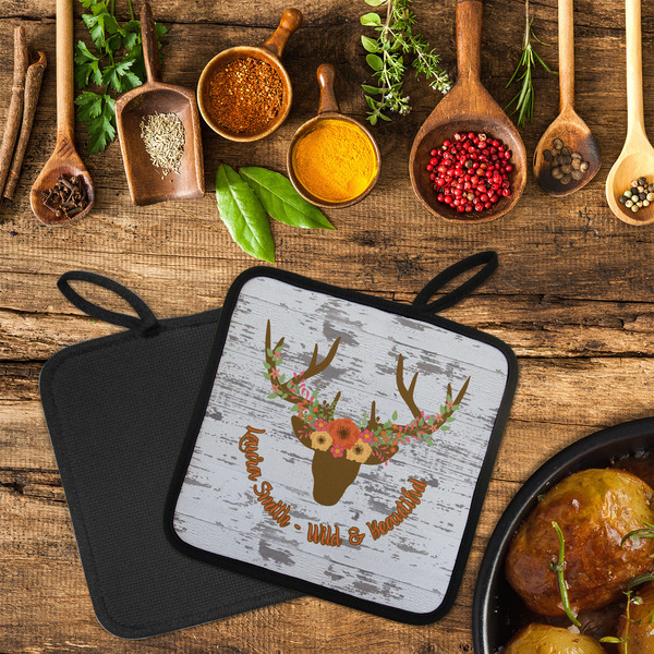 Floral Antler Neoprene Pot Holder - Set of 2  LIFESTYLE (Flatlay)