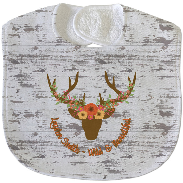 Floral Antler New Baby Bib - Closed and Folded