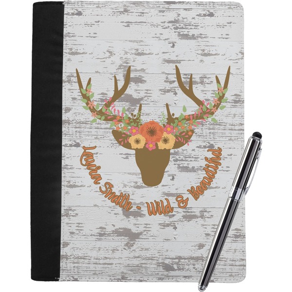 Custom Floral Antler Notebook Padfolio - Large w/ Name or Text
